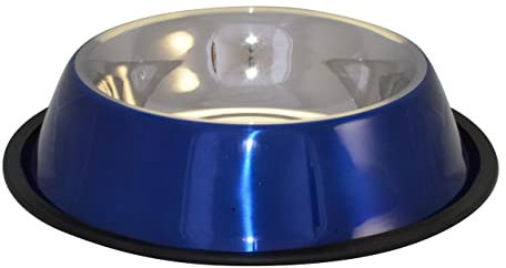 Ellie-Bo Dog or Cat Stainless Steel Anti-Skid Food Bowls in 6 Sizes and 4 Colours (0.90L LARGE, BLUE)