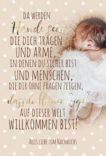 KE - Glückwunsch-Karte zur Geburt für Jungen oder Mädchen, mit Umschlag, DIN B6, Babykarte, Baby Geburtskarte, Karte zum Baby, Motiv: Engel