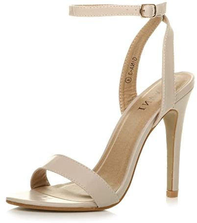 Ajvani WOMENS LADIES HIGH HEEL ANKLE STRAP BARELY THERE STRAPPY SANDALS SHOES, 3 UK, Nude Matte