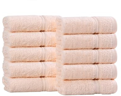 Superior Egyptian Cotton 10-Piece Face Towel Set , Small Towels For Facial, Spa, Quick Dry, Absorbent Towels, Bathroom Accessories, Guest Bath, Home Essentials, Washcloth, Airbnb, Peach