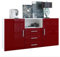 Vladon Buffet Skadu, Commode avec 2 Portes, 3 tiroirs et 1 Compartiment Ouvert, Blanc Mat/Bordeaux Haute Brillance (138,5 x 71,5 x 35 cm)
