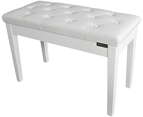 Innox PB 20W Piano Stool - Padded Cushion - Storage Compartment - White Piano Bench - Keyboard Bench - Wooden - Classic Style