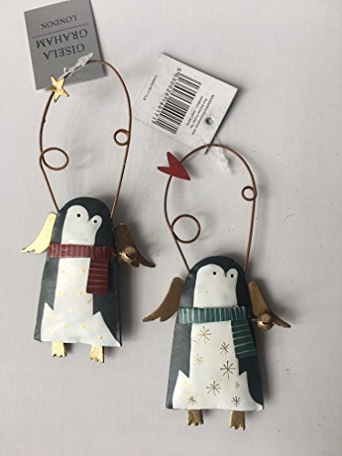Gisela Graham 2er Set Zinn FOREST FOLK Pinguine mit Flügel Wandbehang Christbaumschmuck