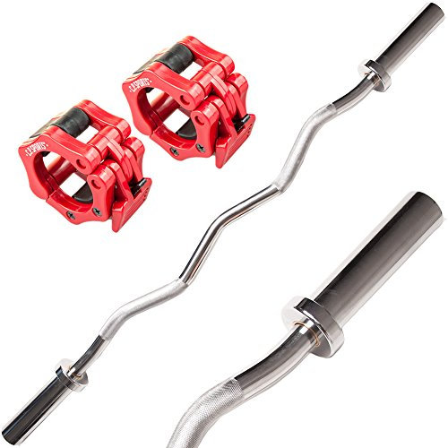 C.P. Sports SZ Langhantelstange mit Verschluß 50mm Ø Curlstange, sz-Stange, Bizepsstange G44 + Verschluß G36 schwarz