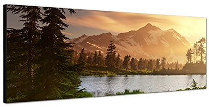 Augenblicke Wandbilder Leinwandbild als Panorama in 150x50cm Berge Schnee Waldsee Bäume Natur