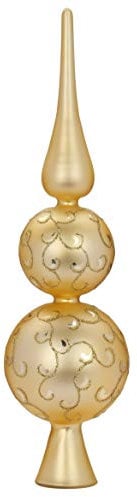 Inge-Glas Christbaumspitze Ornament Glas 31cm mit 2 Kugeln Baumschmuck Weihnachtsbaumspitze Baumspitze Geschenk Gold matt