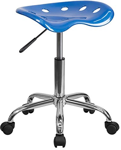 Flash Furniture Arbeitshocker ohne Rückenlehne – Ergonomischer Schreibtischstuhl höhenverstellbar – Bürostuhl mit Traktorsitz für Home Office und Büro – Blau, 38.1 x 43.18 x 65.41 cm