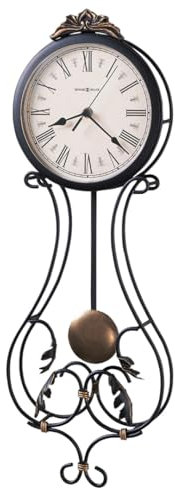 Howard Miller Paulina Wanduhr 625-296 - anthrazitfarbene Oberflächen, antik-goldenes Pendel Bob & Gold-Highlights, antike Wohnkultur, Quarzwerk