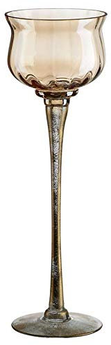 CRISTALICA Kerzenhalter Windlicht Leuchter auf Fuß Glas Golden Dust Höhe 40cm Groß