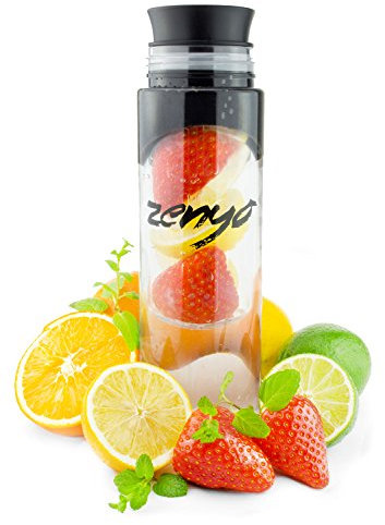 Zenyo Trinkflasche für Fruchtschorlen, mit Einsatz, schwarz, 710 ml, aus Tritan