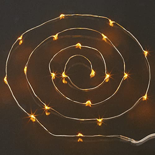 hellum LED Kupfer-Lichterkette Tauperlen, 20 gelbe LEDs, 90 cm Lichtlänge, Indoor, batteriebetrieben (2AA), 570731