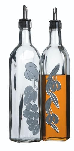 KitchenCraft World of Flavours Decorated Glass Oil and Vinegar Bottles, 500 ml, 2 Count (Pack of 1)