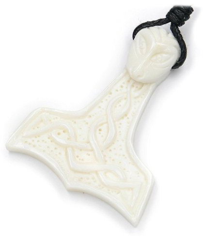 Drachensilber Thors Hammer Schmuck Kette Wikinger Anhänger aus Knochen geschnitzt Fairtrade Schmuck 100% Handarbeit