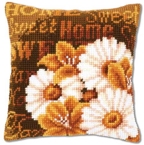 VERVACO Kreuzstich Stickpackungen Kissen Stickerei Set Anfänger Vorgedruckt Moderne Margeriten DIY Set Kreativ Set Für Erwachseneca. 40 x 40 cm Bastelset Handwerker Haus Dekoration