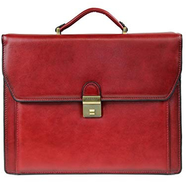 Katana Unisex Cartable refente de cuir vachette 2 soufflets Aktentasche, opacity, Rouge, 38x28x10 cm