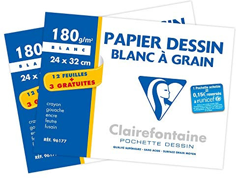 Clairefontaine 196177AMZC 2 Mappen A4+15 Blatt Zeichenpapier gekörnt 180g