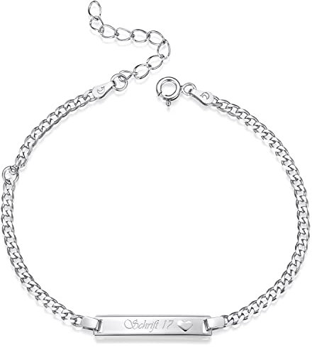 MATERIA Schildarmband 925 Silber Damen - ID Armband Frauen mit Gravur Armkette 18-23cm SA-15-Schrifttyp 17