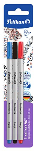 Pelikan 940627 Fineliner 96, 3 Stück in Blisterverpackung, rot/blau/schwarz, 4012700940629