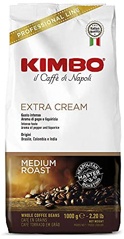 Kimbo Extra Cream – 6 kg – Café en Grains en Sachets de 1 kg | Torréfaction Moyenne – Intensité 11/13 | Arôme Doux et Crème Dense | Idéal pour Machines Automatiques