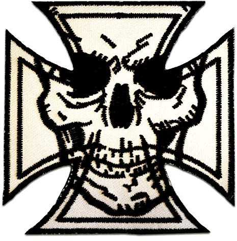 Catch the Patch Chopper Kreuz Aufnäher zum Aufbügeln 7,7 x 7,7 cm Bügelbild für Erwachsene mit Heavy Metal Festival Vintage Original, Bügelpatch Patches Bügelflicken Geschenk