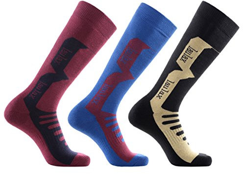 Laulax 3 Pairs Mens Cashmere-Like Long Hose Smooth Seamless Toe Winter Thermal Ski Socks, Size UK 7-11 / Europe 40-46, Gift Set, Black, Burgundy, Blue