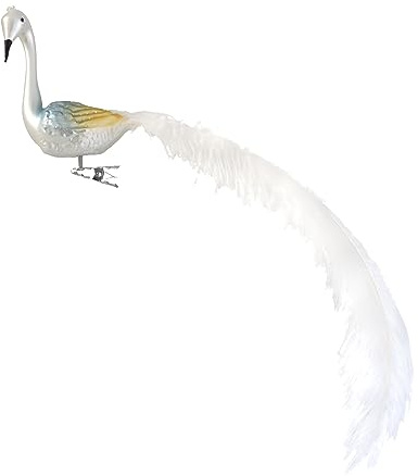 Birds of Glass® Glas-Vogel, Schwan mit Naturfeder, Glasschmuck Made in Germany aus eigener Herstellung, deko Vogel mit Clip, Glasvogel, echter Lauschaer Christbaumschmuck, für den Innenbereich