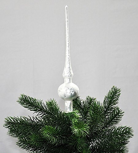 Jack Christbaumspitze Thüringer Glas 28cm Spitze Mundgeblasen Eislack Glanz Matt, Farbe:Weiß Eislack
