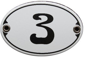 Nummer 3 Emaille Schild Zimmer Jugendstil Türschild 7 x 10,5 cm Wandschild Haus Nummer Emailschild oval weiß (ohne Holzrahmen)