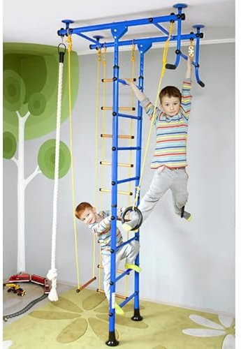 NiroSport Sprossenwand für Kinderzimmer M1 Blau, Raumhöhe 200-250 cm