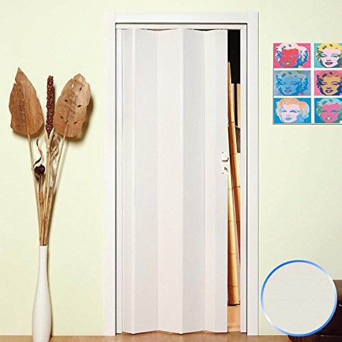 FORTE Porte Pliante PVC accordèon reductible Bouton coulissante Cendre Blanc 83x214 Mod Maya