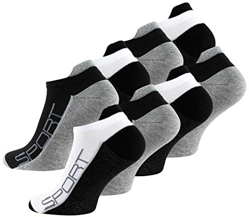 Vincent Creation 8 Paar Sneaker Socken Bi-color mit Hochferse und Sport Schriftzug, Baumwolle mit Elasthan, Gr. 39/42
