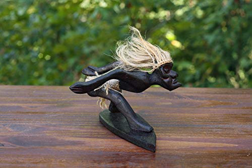G6 Collection Handgefertigte Holzstatue, Primitive Tribal Funny Statue Skulptur Tiki Bar Handcrafted Einzigartiges Geschenk Home Decor Accent Figur Dekoration Kunstwerk handgeschnitzt (Surfing)