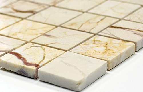 Mosaik Quadrat golden cream poliert mit Struktur Marmor Naturstein Küche, Mosaikstein Format: 32x32x8 mm, Bogengröße: 60 x 100 mm, 1 Handmuster ca. 6x10 cm