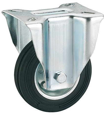 Dörner + Helmer Vollgummi-Bockrolle, 125mm x 37mm, 100kg Tragkraft, 100mm x 85mm Platte, Stahlblechfelge, ohne Bremse