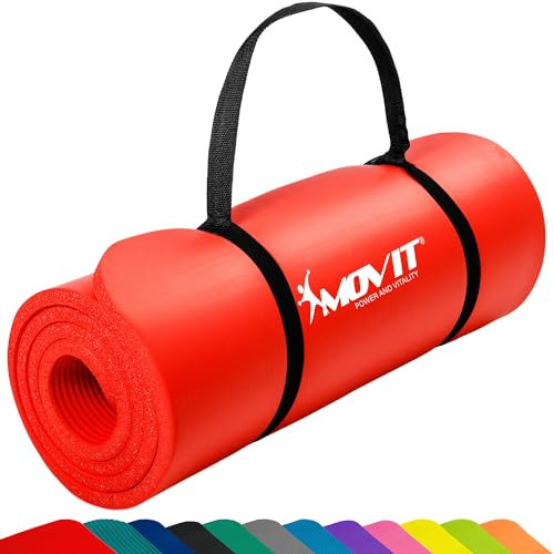 MOVIT Gymnastikmatte, hautfreundlich und phthalatfrei, in 3 Größen und 12 Farben - Auswahl: 190cm x 100cm x 1,5cm in rot