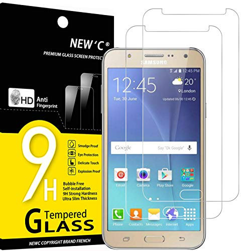 NEW'C Lot de 2, Verre Trempé pour Samsung Galaxy J7 2015 Film Protection écran sans Bulles d'air Ultra Résistant (0,33mm HD Ultra Transparent) Dureté 9H Glass