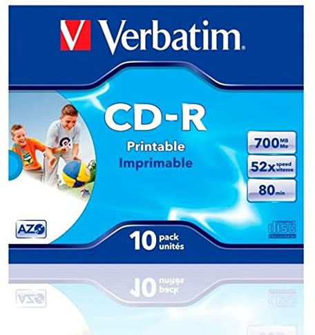 Verbatim 43325 - CDR 80MIN 700MB 40X Fast - CD-R AZO Wide Inkjet Printable, 700MB, 52x