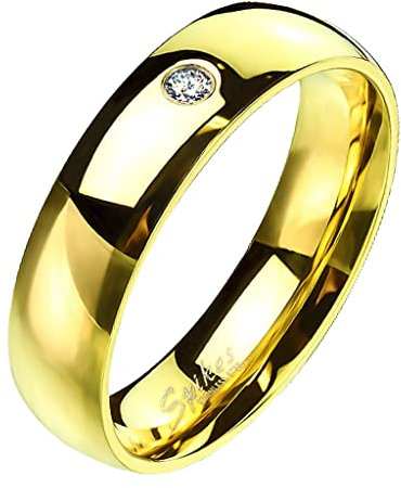 Mianova Band Ring Edelstahl poliert mit Kristall Herrenring Damenring Partnerring Verlobungsring Damen Herren Gold Breite 6mm Größe 62 (19.7)