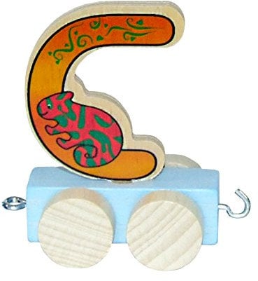 Hess Holzspielzeug 0045C - Waggon aus Holz für Geburtstagszug, Buchstabe C mit Tiermotiv, handgefertigt, ideal als Dekoration für den Geburtstagstisch