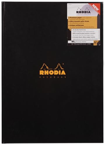 Rhodia - Ref 119230C_PAQ - Hardback Casebound Business Book (192 Pages) - A4 Size, Lined Rulings, 90gsm Vellum Paper, Year Planner on the Inside Front Cover - Black Cover (Pack of 3)