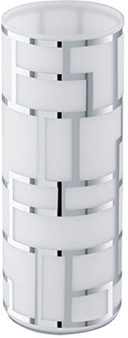 EGLO Tischlampe Bayman, 1 flammige Tischleuchte, Elegant, Nachttischlampe aus Stahl und Glas mit Dekor, Wohnzimmerlampe in Chrom, Weiß, Lampe mit Schalter, E27 Fassung