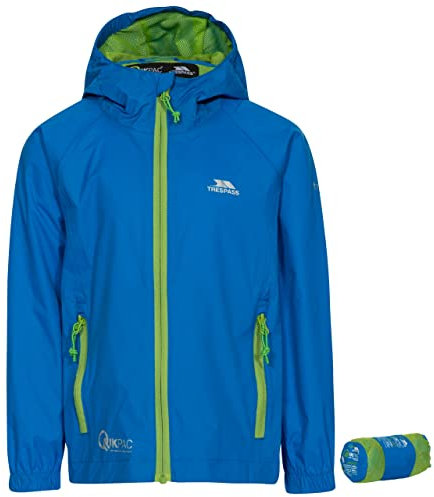Trespass Qikpac Jacket, Cobalt, 9/10, Kompakt Zusammenrollbare Wasserdichte Jacke für Kinder / Unisex / Mädchen und Jungen, 9-10 Jahre, Blau