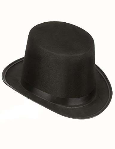 DEGUISE TOI - Chapeau Haut de Forme Noir rétro Adulte - Chapeau - Taille Unique - Noir - Accessoires pour déguisement - Polyester - Laver à la Main - Halloween-Carnaval