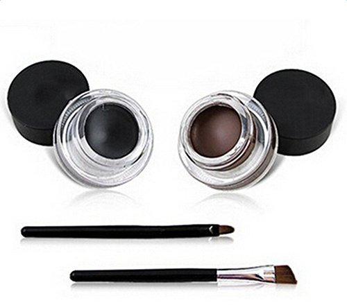 Demarkt Eyeliner Etanche Gel Cosmetique Noir Brun 2 En 1 + 2 Brush Sets