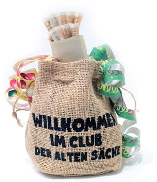 TREND IMPORT Jutebeutel Willkommen im Club der Alten Säcke Geldgeschenk - Alter Jutebeutel mit Kordel, 17 x 18 x 8 cm