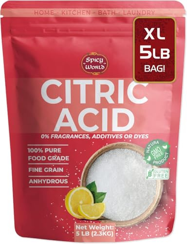 Pure Citric Acid, 5 Pound - Food Grade & Non-GMO- Natural Food Preservative, All Purpose Cleaning Agent, Beauty Ingredient- by Spicy World