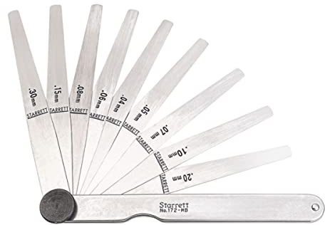 Starrett Tempered Steel Metric Thickness Gage with Tapered Leaves, Locking Device, Rugged and Substanial Steel Case - 0.04mm-0.30mm Thickness, 9 Leaves - 172MBT