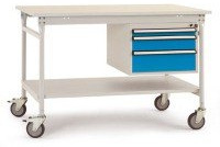 Manuflex BB5367.0002 Mobiler Arbeitstisch 1000 x 800 x 850 mm mit Zwischenplatte und Kommode 300: 50/100/150 : Grau