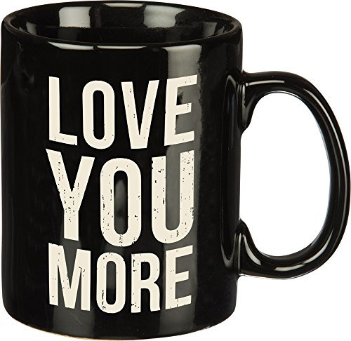 Primitives by Kathy Black and White Stoneware Coffee Mug, 20-Ounce, Love You More
