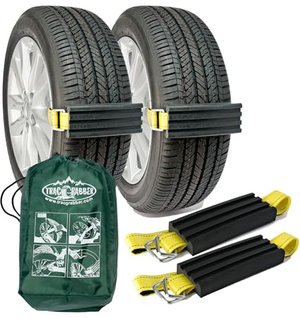 TRACGRABBER Tire Traction Device for Cars & Small SUVs, Set of 2 - Made in the USA, Anti Skid Emergency Tire Straps to Get Unstuck from Snow, Mud, & Sand - Snow Traction Mat or Tire Chain Alternative